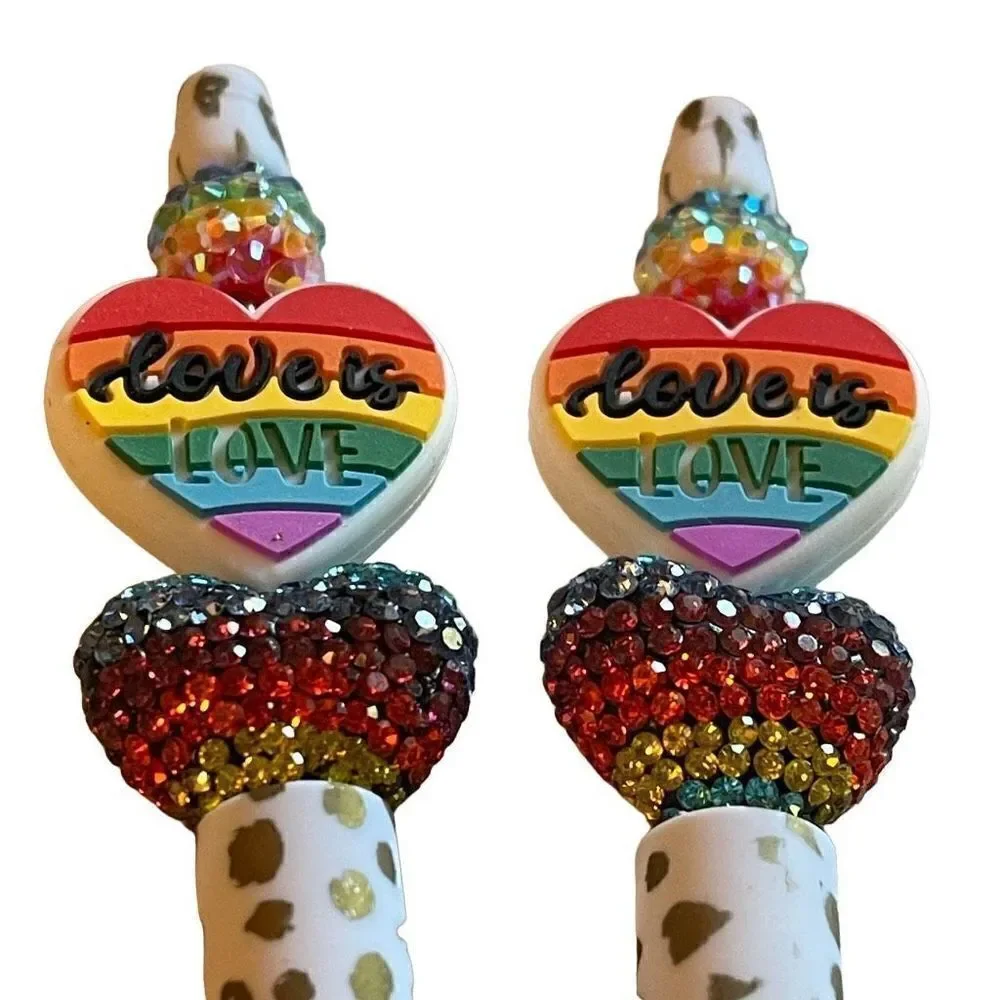 Love is love heart beaded writing pen handmade spots animal print rainbow glitte